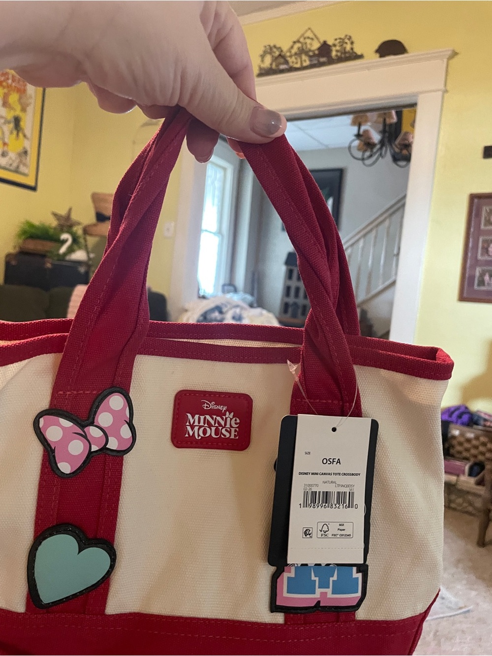 Disney Minnie Mouse Red & Cream Canvas Tote with Cute Patches